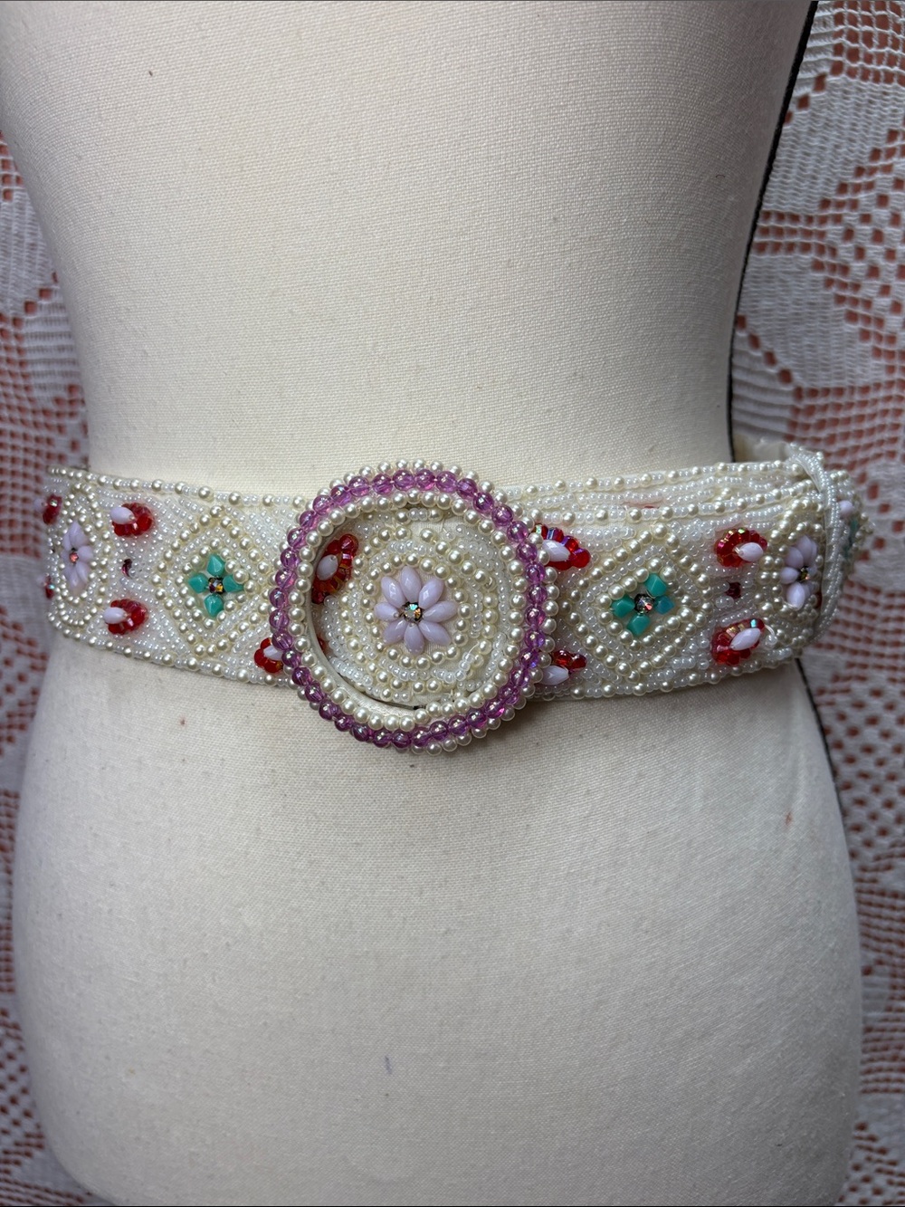 Hand Beaded Floral Pearl Statement Belt Boho Cottagecore Festival Bridal